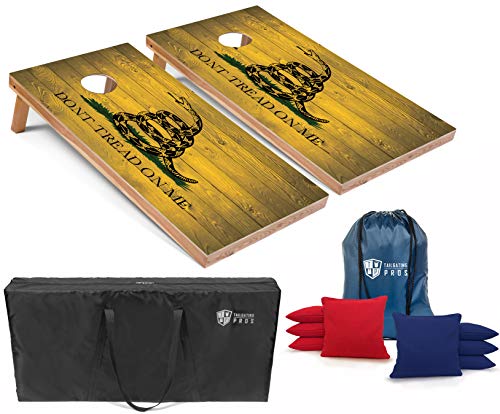 Tailgating Pros Regulation Cornhole Boards Flag Set - Includes 8 Bean Bags, Carrying Cases, and 4'x2' Corn Hole Toss Game w/Ring Light - color: Gadsden Flag