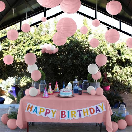 KNONEW 10 Pack 10'' Pink Outdoor Silk Lanterns Decorative Party Hanging Waterprooof Chinese Japanese Round Lanterns for Weddings, Birthdays, Parties Decoration (No Light Bulbs Included) - color: Pink, size: 10Pcs