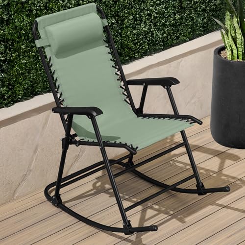 Best Choice Products Outdoor Zero Gravity Rocking Chair, Folding Reclining Patio Lounge Chair with Adjustable Pillow for Lawn, Beach, Camping - Sage Green - color: Sage Green