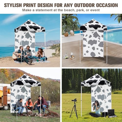 EAGLE PEAK Pop up Canopy 5x5, Outdoor Portable Canopy Tent with One Removable Sunwall, Carry Bag Included, Cow Print - color: Cow Print