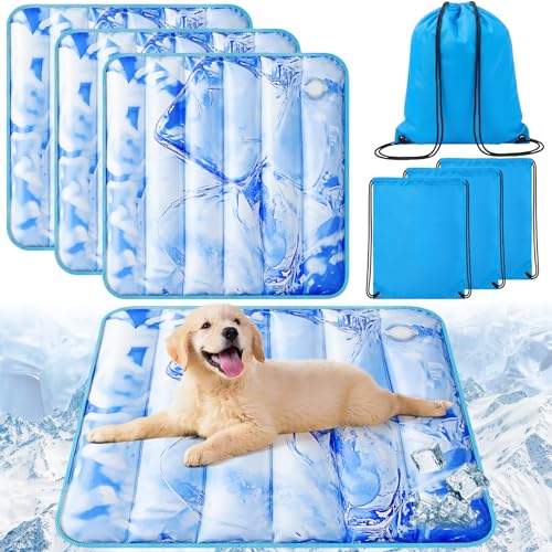 Chunful 4 Pack Dog Cooling Mat Water Injection Pet Cooling Mat for Dogs Cats with Storage Bags Washable and Foldable Pet Pad Summer for Small Medium Large Breeds of Doggy Bed Sofa Floor Car Seat(M) - size: M