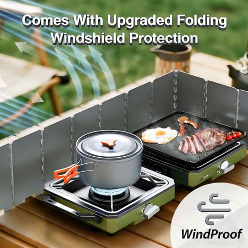 HOMGEN Portable Camping Cooking Set with Folding Windscreen-Lightweight Aluminum Camp Pots and Pan-800ml Teapot- 2 Cups & Plates- Complete Camping Mess Kit for Hiking Picnic Camping RV Trevel Trip