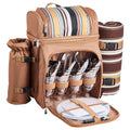 VEVOR Picnic Backpack, Beach Picnic Backpack Bag for 4 Person with Insulated Cooler Compartment, Detachable Bottle/Wine Holder, Lightweight Blanket, Plates and Cutlery Set for Hiking & Camping, Brown - size: double layer for 4 & browne