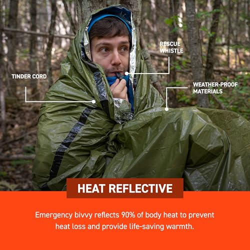 Survive Outdoors Longer 90% Emergency Bivvy - Comes with Survival Whistle & Tinder Paracord Drawstring - Add to Emergency Kit & Hiking Gear - Waterproof, Windproof & Tear-Resistant - color: Green