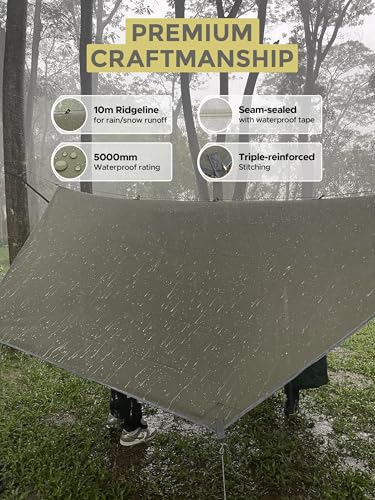 ADVOKAIR Camping Hammock with Mosquito Net and Rain Fly, Up to 500lbs, Ultralight and Portable Nylon Travel Hanging Hammock with Tree Straps, Perfect for Outside, Backpacking, Hiking and Backyard - color: Green Bundle, size: 118"L x 71"W