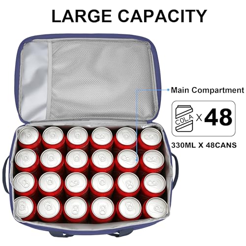 Cooler Bag 48-Can Insulated Leakproof Soft Cooler Large Collapsible Portable Travel Cooler Bags 32L for Picnic, Waterproof Soft Ice Chest for Camping, Beach, Fishing, Outdoor - 32 Quart - color: blue