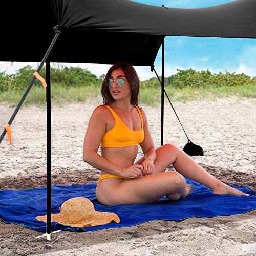 Red Suricata Family Beach Tent & Canopy, UPF50 Sun Shade, 4 Aluminum Poles, Sand Shovel, Medium Portable Sun Shelter (Medium, Black) - color: Black, size: Medium 7' x 7'