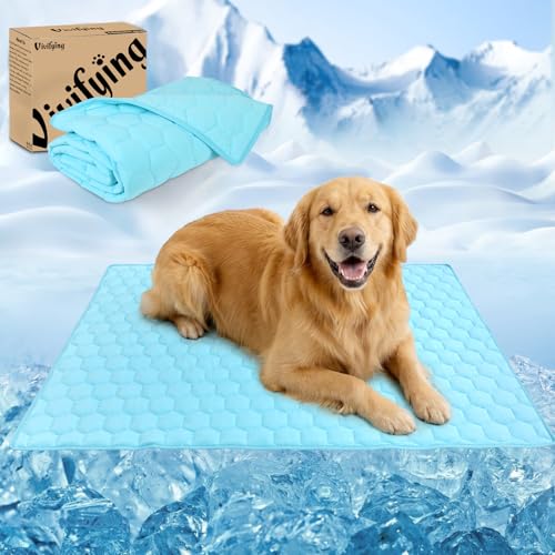 Vivifying Cooling Blanket for Dogs, Q-MAX>0.5 Reversible Ice Silk Dog Cooling Mat with Waterproof Layer, Soft Pet Throw Blanket for Couch, Bed, Crate, Floor, Breathable Summer Pet Pad, 40 x 60 Inches - size: L(40"x60")