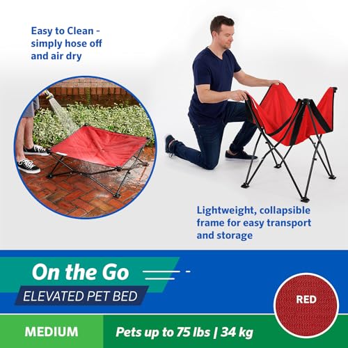 Coolaroo On-The-Go Elevated Dog Bed - Foldable Pop-Up Travel Dog Bed with Breathable, Moisture-Resistant Fabric, Carry Bag Included, Lightweight & Portable, Red, Medium - color: Red, style: Medium