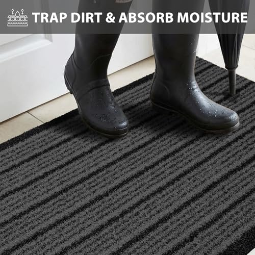 Outdoor Front Door Mat 32" x 48", Dirt Trapping Outside Entrance Rug, Non Slip Shoe Scraper, Heavy Duty Commercial Rug for Patio, Garage, Traffic Area, Office, Roll Packing - color: Grey, size: 32" x 48"