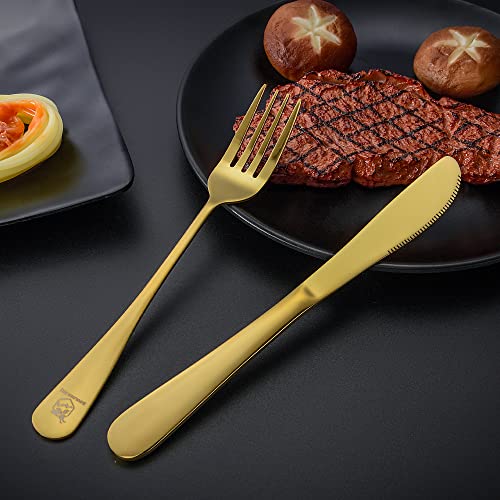 Boulder Bee | Travel Utensils Set | Reusable Camping Cutlery Set | Stainless Steel Flatware Set | Portable Silverware Set with Case | Includes Knife/Fork/Spoon/Straw/Cleaning Cloth/Case (Gold) - color: Gold