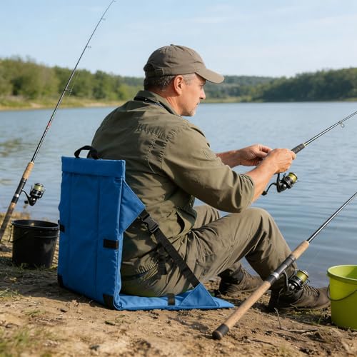 Folding Stadium Seat Cushion with Backrest, Portable Bleacher Pad for Camping, Fishing,15.8'' x 16.5'',Lightweight Chair with Backrest for Outdoor Sports and Concerts (Blue) - color: Blue