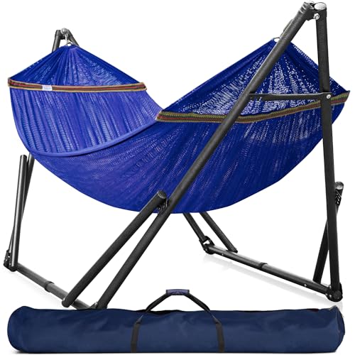 Tranquillo Universal Hammock 600 lbs Capacity, Instant 20s Foldable Hammock Stand, 3-Year Warranty Hammock with Stand, 2 Person Camping Hammock Revolutionary Portable, No Screws, Premium, Blue - color: 1. Blue
