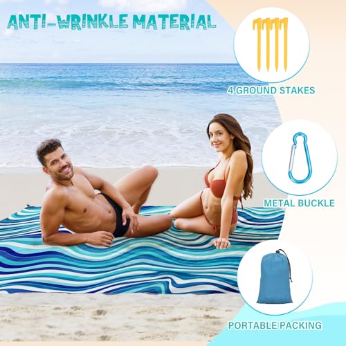 Beach Blanket Waterproof Sandproof 1-7 Adult Oversized 78 '' × 81 '' Lightweight Durable Compact Sand Free Extra Large Beach Mat for Travel Camping Hiking Picnic - color: Wave2, size: 78“x81”