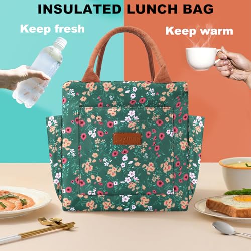 Joymee Lunch Bag Women Insulated Lunch Box Reusable Leakproof Large Spacious Cooler Tote for Women Men Adult with Bottle Holder and Side Pockets for Work Office Travel Picnic -Green Floral - color: 04 Green Floral