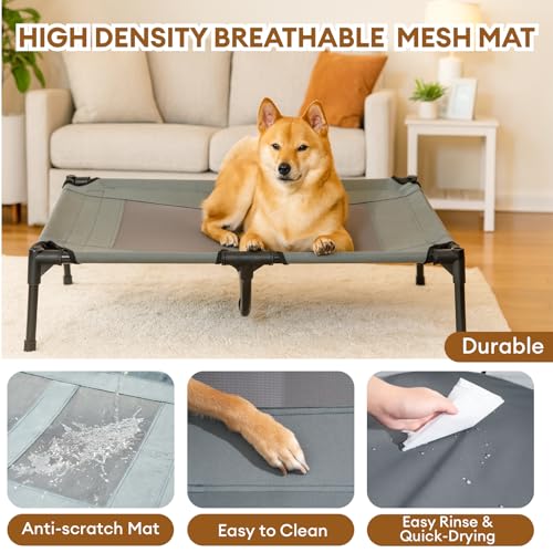 FUNNY FUZZY Elevated Cooling Dog Bed with Canopy(30"x24"x7") – Dog Cot Bed for Small,Medium Dogs with UV Shade, Breathable Mesh for Cooling, Indoor & Outdoor Use for Dogs up to 120 lbs - color: Grey, size: Medium