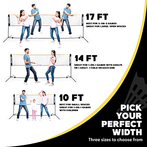 Boulder Portable Badminton Pickleball Net - Foldable/Extendable Poles for Multiple Sports Heights (UP to 5 ft) - Ideal for Tennis, Pickleball, Soccer Tennis - Easy Setup - color: 17ft Black