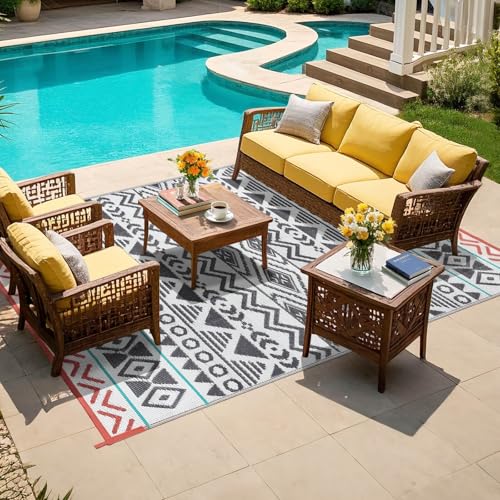 Outdoor Rugs Patio Camping Waterproof - 4x6 Plastic Straw Patio Rug Portable for Campers, Outside RVs Mat, Outdoor Area Carpet for Patios Clearance, Backyard Porch, Balcony, Picnic - color: Green Grey, size: 4' x 6' (Rectangular)