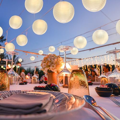 KNONEW 12 Pack 8'' White Silk Outdoor Lanterns Decorative Party Hanging Chinese Japanese Waterprooof Round Lantern for Weddings, Birthdays, Parties Decoration (No Light Bulbs Included) - color: White, size: 12Pcs