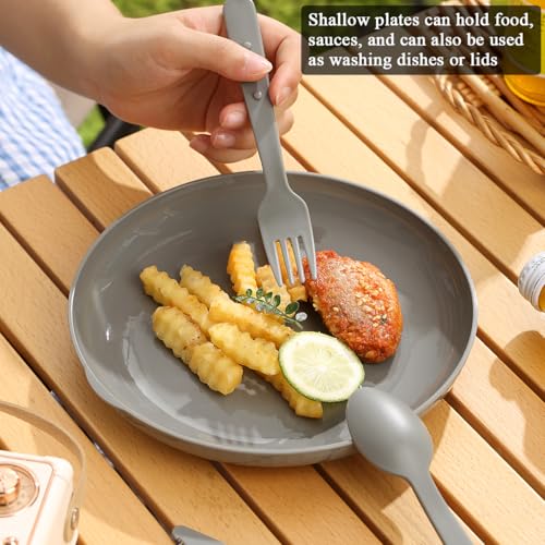 Berglander Camping Mess Kit with Bowl, Plate, Cup, Spoon, Fork, Knife and Carry Bag, Plastic Camping Accessories Essentials Gear for Travel, Camping, Picnic, Outdoor, Easy to Carry & Store - color: 2.Gray