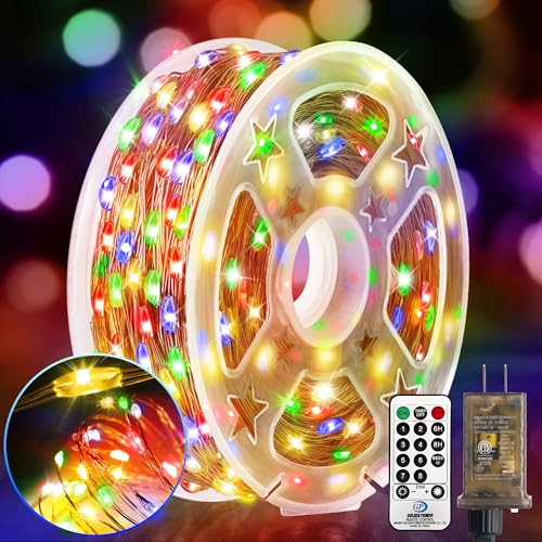 KNONEW 100FT 300 LED Outdoor Fairy Lights Plug in, Christmas Fairy Lights Outdoor Waterproof 8 Modes Memory Times for Wedding Bedroom Walls Garden Trees Decoration(Multicolor) - color: Multicolor, size: 100FT 300 LED Copper-colored wire