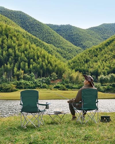 SONGMICS 2 Pack Folding Camping Chairs, Load 330 lb, Cup Holder and High Backrest, Heavy-Duty Structure, for Lawn, Garden, Fishing, Terrace, Dark Green UGCB08GN - color: Green, style: 2PC (21.3"D x 33.9"W x 38.2"H)