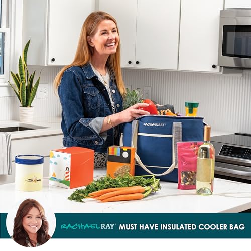Rachael Ray Soft Reusable Insulated Canvas Grocery Tote Bag, Navy - color: Navy