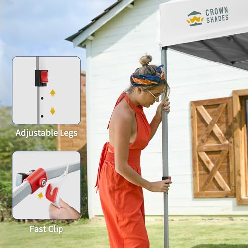 CROWN SHADES 10x10 Pop Up Canopy with 1 Side Wall - Beach Tent with One Push Setup - Outdoor Sun Shade for Events, Parties, Camping - Gazebo with STO-N-Go Cover Bag (White) - color: Grid White, size: 10x10FT