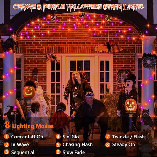2 Pack Halloween Fairy Lights Plug in, 33Ft 100 LED Micro Starry String Lights with Remote Timer 8 Modes, IP68 Full Waterproof Twinkle Lights for Indoor Halloween Decor (Orange Purple) - color: Orange Purple