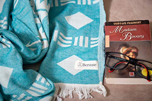 Bersuse 100% Cotton Belize XL Throw Blanket Turkish Towel Beach Blanket - Beach Camping Essentials - 75x90 Inches, Aqua - color: Aqua