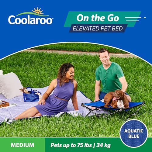 Coolaroo On-The-Go Elevated Dog Bed - Foldable Pop-Up Travel Dog Bed with Breathable, Moisture-Resistant Fabric, Carry Bag Included, Lightweight & Portable, Aquatic Blue, Medium - color: Aquatic Blue, style: Medium
