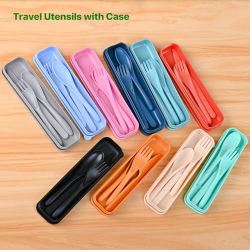 Pink Utensil set Travel Silverware with Case, 2 Sets Reusable Utensils Set with Case, Wheat Straw Utensils for Lunch Box Accessories, Camping Utensils for Work Lunch or Daily Use (Pink) - color: Pink