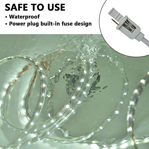 SURNIE 50ft LED Rope Lights Outdoor Waterproof, 110V Flexible Daylight White Bright Lighting Cuttable Connectable, Cool Clear Flat Strip Light 6000K for Outside Deck Patio Camping Decor, Not Tube Rope - color: White, size: 50ft