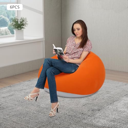 6PCS Inflatable Lazy Sofa, Portable Inflatable Couch, Outdoor Camping Chairs, Inflatable Bean Bag Chairs, Folding Portable Bean Bag Loungers Couch (Orange x6)