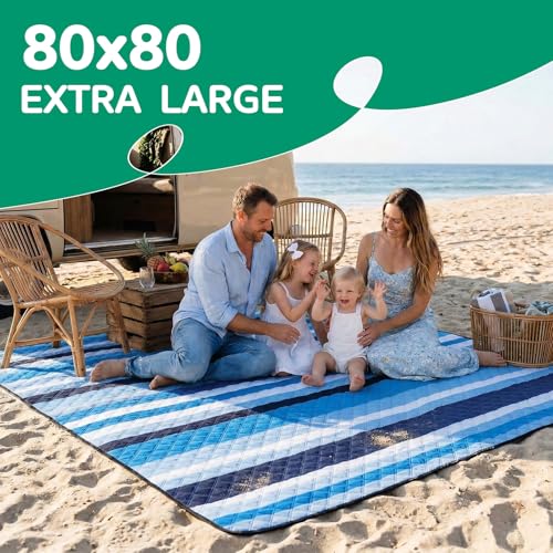 Waterproof Beach Blanket Picnic Outdoor Camping Mat Oversized Extra Large Foldable Sandproof Sand Free Resistant Big XL Giant Towel Hawaii Honeymoon Essentials Women Summer Must Have Vacation Gift - color: Multi Navy