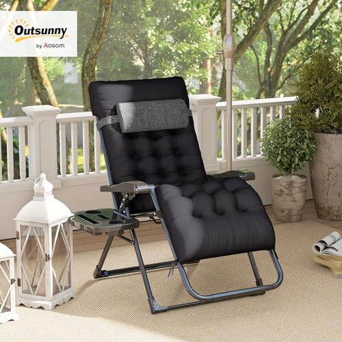 Outsunny Zero Gravity Chair, Folding Reclining Lounge Chair with Padded Cushion, Side Tray for Indoor and Outdoor, Supports up to 264 lbs, Black - color: Black