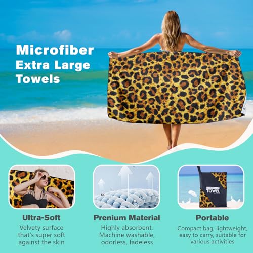 Leopard Print Beach Towel Oversized 36" x 72", Thin Lightweight Sand Free Quick Dry Microfiber Towel for Swimming Pool Cruise Camping Travel - color: Color_26