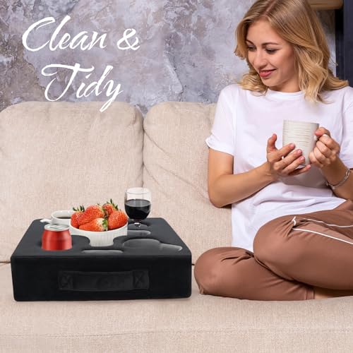 Couch Cup Holder Pillow-Sofa Cup Holder Tray Caddy Cupholder for Bed, Rv, Tv, Car, Man Cave, Backseat for Remote, Drinks, Snacks (Square-Black) - color: Black