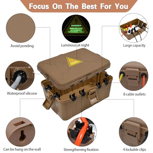 Hrensaw Large Outdoor Electrical Box(12.5x8.5x5inch),IP54 Waterproof Outdoor Outlet Covers,Weatherproof Extension Cord Covers Protect Outlet,Plug,Timer,Power Strip,Holiday Light,Brown - color: Brown, size: Large