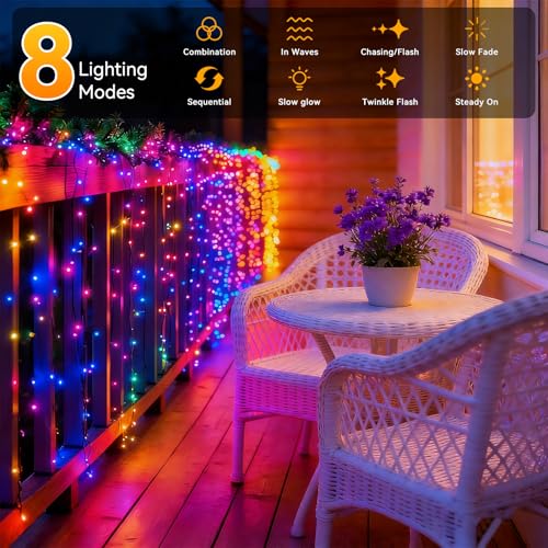Solar String Lights Outdoor Waterproof 2 Pack Total 66ft 200LED 8 Modes Twinkle Lights Solar Fairy Lights for Patio, Garden Yard Party Wedding Tree Christmas Halloween Decoration, Multicolor - color: Multicolor