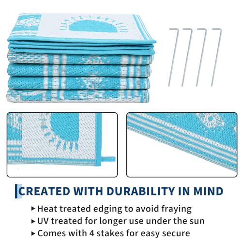 Garvee Waterproof Outdoor Rug 5x8, Cactus Botanical Outdoor Plastic Straw Rug for Camping, Reversible RV Mat Outside, Indoor Outdoor Carpet for Porch, Deck, Backyard, Balcony, Teal Blue - color: Blue--cactus, size: 5' x 8' (Rectangular)