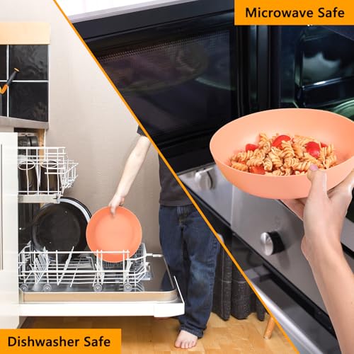 12-Pack 8.6 Inch Plastic Salad Bowls,Lightweight Unbreakable Dinner plates for Daily Use, Microwave & Dishwasher Safe Plates,Plastic Plates for Camping, Outdoor, food, Fruit (Orange) - color: Orange, size: 8.6 Inch