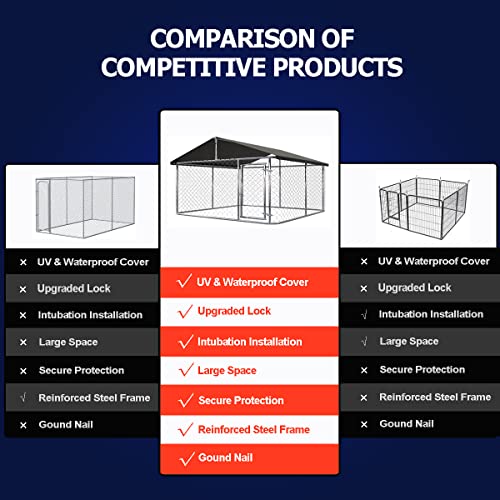 Outdoor Dog Enclosure Heavy Duty Dog Kennel House Mesh Dog Big Cage Pet Kennel Steel Fence with Secure Lock (6.56‘x 6.56’) - size: 78"L x 78"W x 65"H