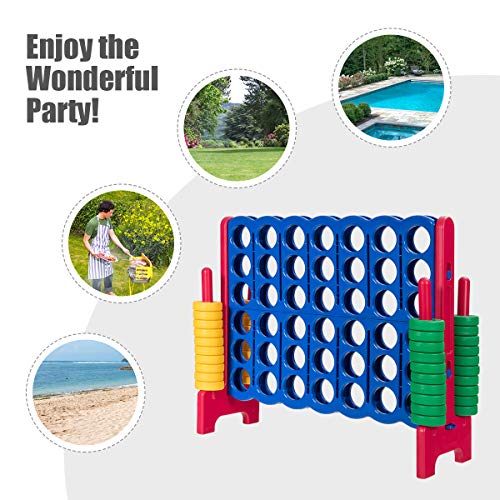 Costzon Giant 4-in-A-Row, Jumbo 4-to-Score Giant Game Set for Kids & Adults, Indoor Outdoor Yard Connect Game, 3.5FT Tall with 42 Jumbo Rings & Quick-Release Slider, Perfect for Family & Party Games - color: Blue/Red