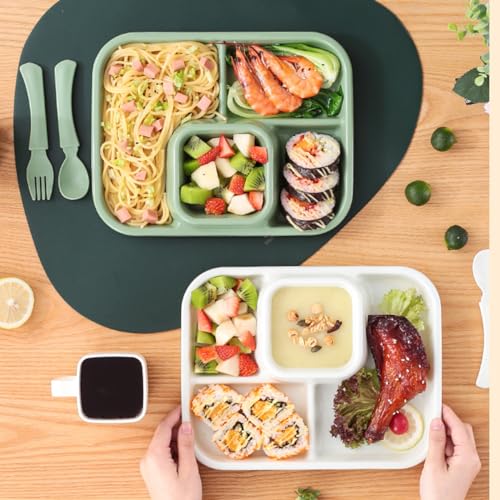 Unbreakable Rectangular Divided Plates for Adults 4 Sections Portion Control Plates Set of 2 White Plastic Dinner Plate for Camping Outdoor or Every Day Use - color: Style 2 White, size: 10.5*8.5 Inch