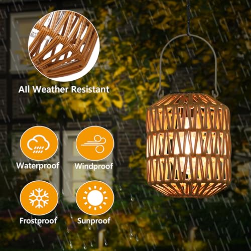 Eyassi Rattan Solar Lights, 4 Pack Solar Lanterns Outdoor Waterproof, Outdoor Lights for Yard, Hanging Lantern with Handle, Decorative Lanterns for Garden, Tabletop, Tree Lighting (Bulbs Included) - size: 4 Pack-Brown