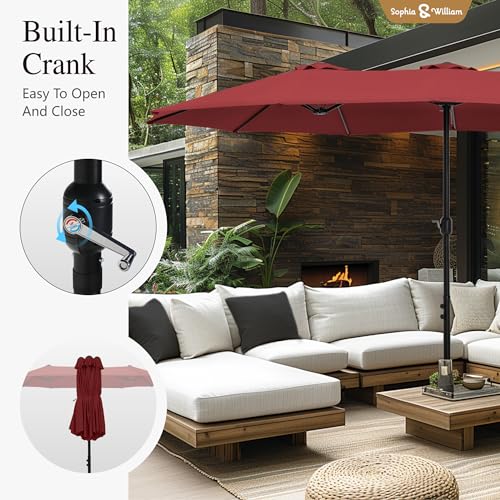 Sophia & William 15 ft Extra Large Patio Umbrella with Base Included, Rectangular Outdoor Umbrella Heavy Duty, Market Umbrella Double-sided Fade Resistant for Pool Garden Backyard, Burgundy - color: Burgundy