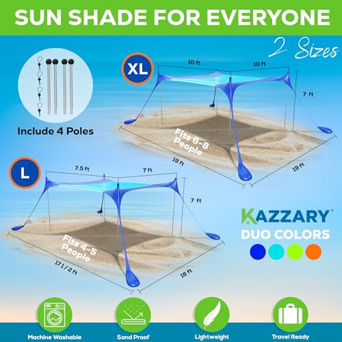 Beach Tent UPF50+ Sun Shade Canopy with Sandbags, 4 Stability Poles, Ground Pegs, Flying Disc Sand Shovel, Lightweight Sunshade Shelter, 7ft Tall for Outdoor Trips, Camping and Sports - color: Sky Turquoise, size: XL - 10.5 X 10 ft. (with 4 Poles)