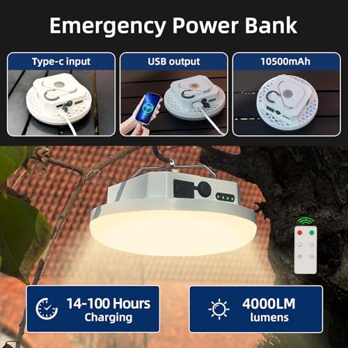 Rechargeable Camping Tent Light 10500mAh 30W 4000Lumen Battery Operated LED Lights IPX5 Waterproof Remote Control Portable Lamp for Power Outages Outdoor Emergency Home Use - size: 30W Max(Remote)