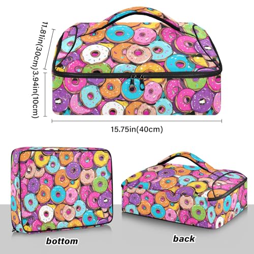 Casserole Carriers for Hot or Cold Food Reusable Casserole Dish Carrier Insulated Thermal Large Capacity Durable Perfect for Party Camping Family Gatherings Yellow Fish - color: Cartoon Colorful Donuts